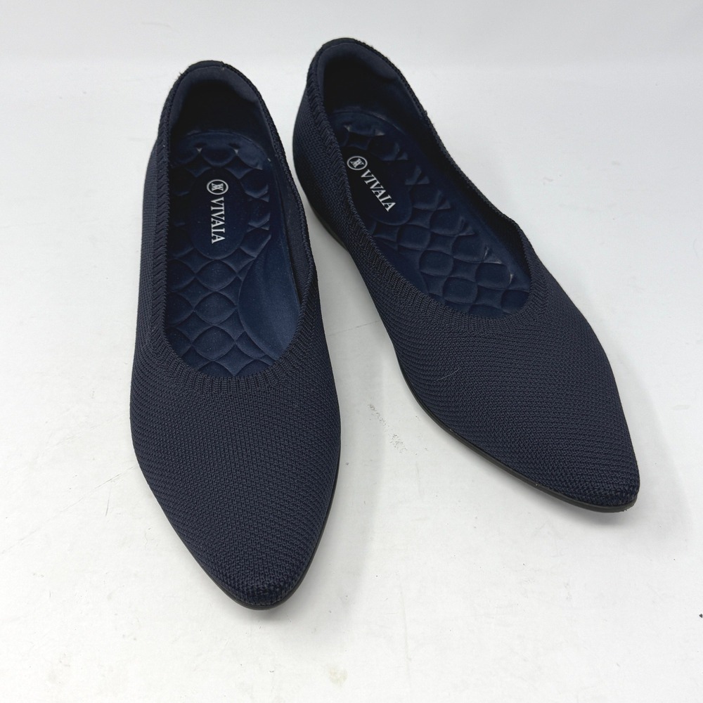 VIVAIA Pointed Toe Flats Womens 41.5 Navy Blue Excellent Knit Slip On Shoes